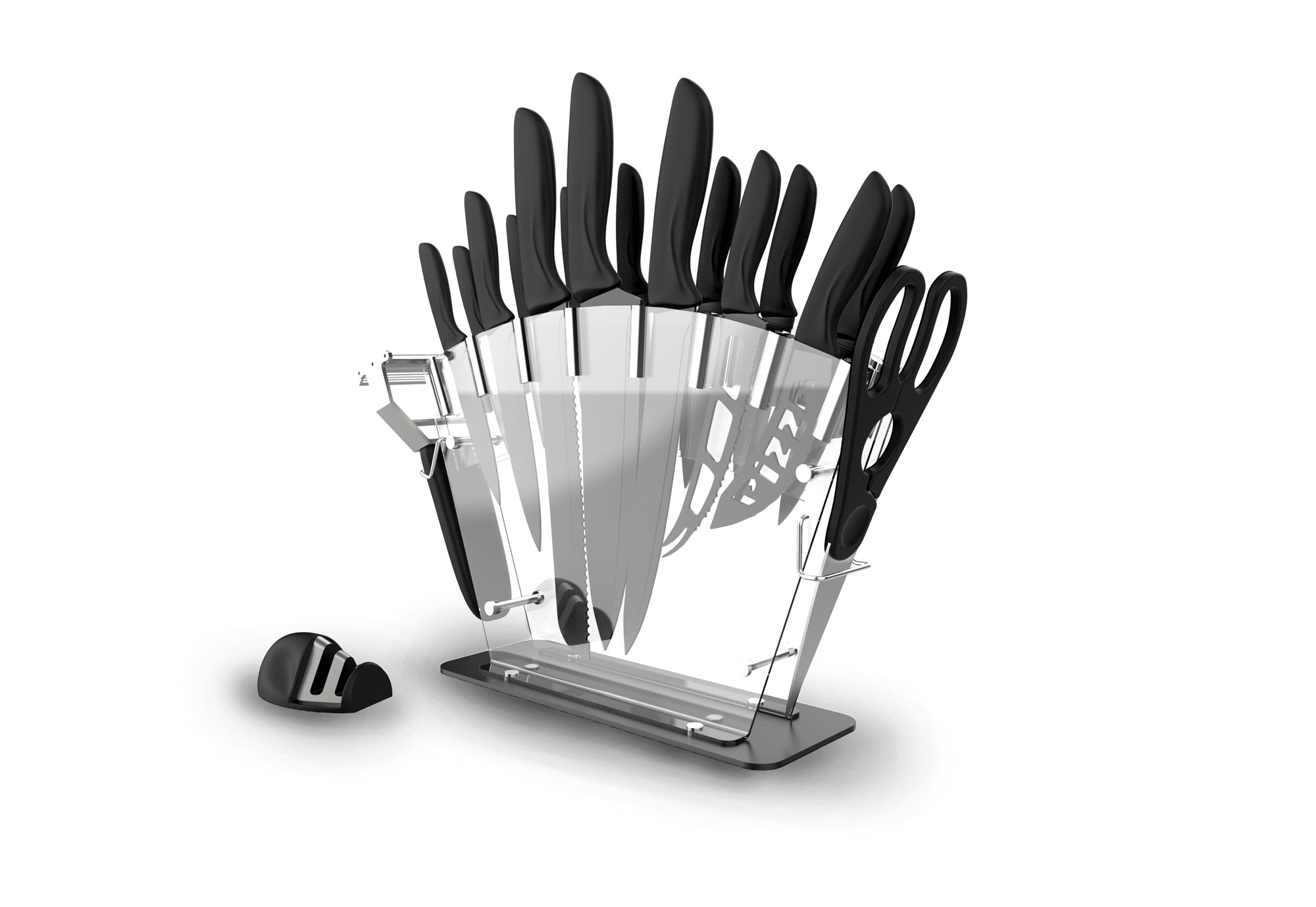 16 Piece Knife Set With Clear Arcrylic Knife Holder