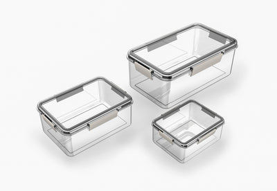 3pc Rectangle Storage Container White Locking Lid
