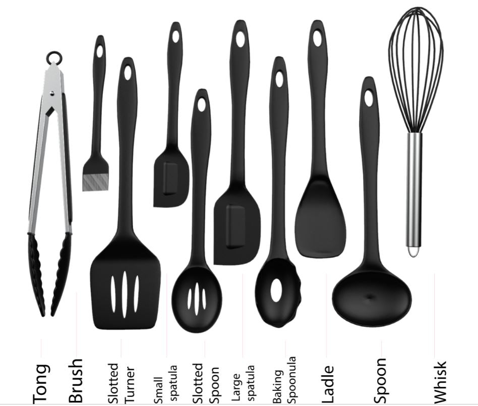 BLACK 10 PIECE HARD SILCON UTENSIL SET - Kitchen Envy