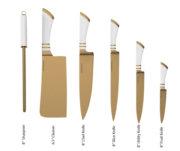 7 Piece Rose Gold Knife Set Kitchen Envy